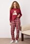 Kadın Bordo %100 Pamuklu Yılbaşı Temalı Ekoseli Örme Pijama Takımı THMAW26PT00170 - 4
