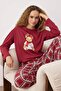 Kadın Bordo %100 Pamuklu Yılbaşı Temalı Ekoseli Örme Pijama Takımı THMAW26PT00170 - 3