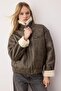 Füme Oversize Kalıp Peluş Detaylı Suni Deri Bomber Ceket Mont TWOAW26MO00010