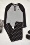 Black-Grey Regular Fit Raglan Sleeve Dog Embroidery Buttoned Collar Knitted Pajama Set Tmnaw26Pt00004