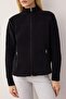 Siyah Polar Düz Dik Yaka Cepli Fermuarlı Regular/Normal Kesim Örme Hırka/Sweatshirt TWOAW26SW00005 - 3
