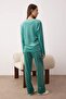 Yeşil Kar Tanesi Desenli Penguen Nakışlı Örme Pijama Takımı THMAW26PT00194 - 4