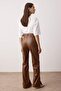 Kahverengi Suni Deri Flare Bootcut Pantolon TWOAW26PL00082 - 4