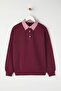 Bordo Dokuma Garni Detaylı Oversize Kalıp Polo Yaka Kalın içi Polarlı Örme Sweatshirt TWOAW26SW00116 - 5
