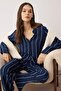 Navy Blue Striped Viscose Shirt-Pants Woven Pajamas Set Thmaw23Pt00158 - 2