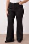 Siyah Yüksek Bel İspanyol Paça Büyük Beden Flare Fit Jeans TBBAW26CJ00032 - 3