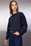 Lacivert Kuşgözü Aksesuar Detaylı Bisiklet Yaka Oversize/Geniş Kesim Örme Sweatshirt TWOAW26SW00038 - 2