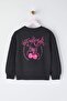 Anthracite Cotton Back Printed Oversized Girls' Knitted Sweatshirt Tkdaw26Sw00039 - 2
