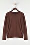 Wardrobe Essentials – Kahverengi Bisiklet Yaka Relaxed/Rahat Kalıp Örme T-shirt | TWOAW26TS00010 - 5
