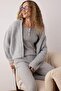 Gri Melanj Çizgili Yarım Patlı Fitilli Örme Pijama Takımı THMAW26PT00041
