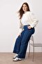 Mavi Yüksek Bel Dikiş Detaylı Geniş Paça Büyük Beden Wide Leg Jeans TBBAW26CJ00017 - 2