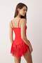 Kırmızı Dantelli Düğmeli Askılı Kapsız Külotlu Babydoll/Fantezi Gecelik THMAW26LL00003 - 4