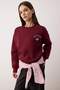 Bordo*001 Animal Nakışlı Regular/Normal Kalıp Kalın İçi Polarlı Örme Sweatshirt TWOAW24SW00196 - 2