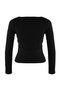 More Sustainable Black Fitted/Bodycon Shirred V-Neck Long Sleeve Stretchy Knitted Blouse Twoaw26Bz00163 - 6