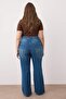Mavi Yüksek Bel Paçası Kesikli Straight Fit Denim Büyük Beden Jeans TBBAW26CJ00033 - 4
