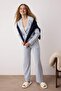 Mavi %100 Pamuklu Çizgili Gömlek-Pantolon Örme Pijama Takımı THMAW24PT00144