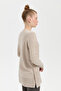 Women's Crew Neck Seamless Side Button Lurex Blouse Beige/Melange - 3