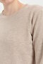 Women's Crew Neck Seamless Side Button Lurex Blouse Beige/Melange - 8