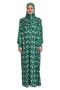 Magnolia Patterned Self Hijab Prayer Dress - Batwing Sleeves, Zipperless, Four Seasons - Emerald