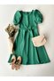 Women's Green Color Watermelon Sleeve Crepe Midi Length Flared Dress - 5