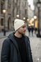 Men's Winter Leather Label Detailed Ecru Wool Beret - 4