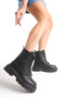 Women's Black Leather-Look Lace-Up and Zipper Combat Boots - 3