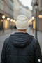 Men's Winter Leather Label Detailed Ecru Wool Beret - 3