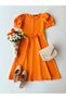 Women's Orange Color Watermelon Sleeve Crepe Midi Length Flared Dress - 4