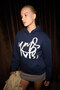 Lioraen Women's Printed Relaxed Kangaroo Pocket Hooded Navy Blue Sweatshirt - 4