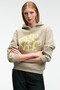 Lioraen Women's Printed Relaxed Kangaroo Pocket Hooded Stone Color Sweatshirt - 3