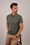 Khaki Tan Collar Striped Men's Polo Neck T-Shirt - 2