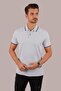 Gray Navy Blue Collar Striped Men's Polo Neck T-Shirt - 5