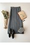 Anthracite Colored Stitched Long Skirt - 7