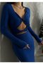 Women's Knot Detailed Low-cut Midi Length Cobalt Blue Dress 12564 - 3