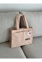 Canvas Fabric Large Shoulder Bag with Embroidered Details W32 H28 - 2