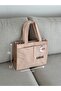 Canvas Fabric Large Shoulder Bag with Embroidered Details W32 H28 - 5
