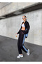 Women's Oversized Zip-Up Tracksuit Set with Denim Detail, Sports Casual - 5