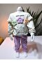 Eid Girls' Top and Bottom Set with Ruffled Sleeves, Hand Embroidery, Embossed Flower, 100% Cotton - 2