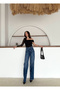 Women's Dark Blue Shiny Stone Special Design Denim Straight Palazzo Jeans - 7