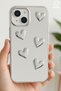 iPhone 13/14 Case Mirrored Silver 3D Heart Pattern Shock Absorbing Silicone Cover - 4