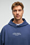 Clay Men's 100% Cotton Hooded Snap Fastener Printed Pocket Ornamental Label Indigo Sweatshirt