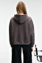 Alirayne Women's Printed Oversize Hooded Kangaroo Pocket Anthracite Sweatshirt - 5