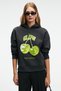 Yanmesa Women's Oversize Print and Embroidery Detailed Long Sleeve Hooded Dark Anthracite Sweatshirt - 3