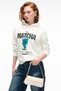 Yanmesa Women's Oversize Print and Embroidery Detailed Long Sleeve Hooded White Sweatshirt