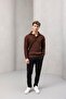 Oversize Thessaloniki Knitted 4 Button Half Placket Comfortable Fit Men's Knitwear Sweater - Brown - 5