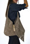 Women's Genuine Suede Leather Handbag with Puppy Motif and Side Fringe - 3