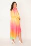 Women's Plus Size Color Collar and Elastic Waist Detail Long Back Lined Chiffon Dress 65n32598 - 5