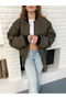 Unisex Trend Oversize Khaki Bomber Jacket - 2