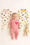 100% Cotton Colorful Heart Patterned 3-Piece Jumpsuit with Booties (Girl - Boy - Newborn) - 2