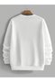 Line Text Thick Winter Sweatshirt - White Printed Oversize Crew Neck - 2